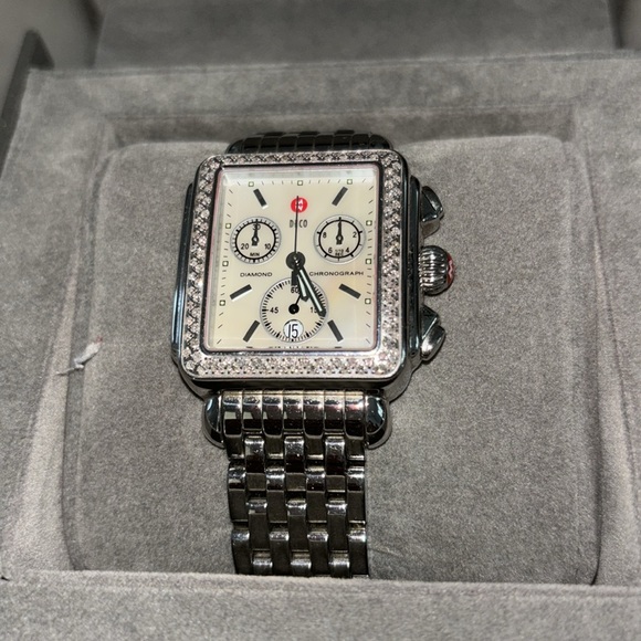 Michele Accessories - MICHELE Deco Chronograph Stainless Steel Diamond Watch